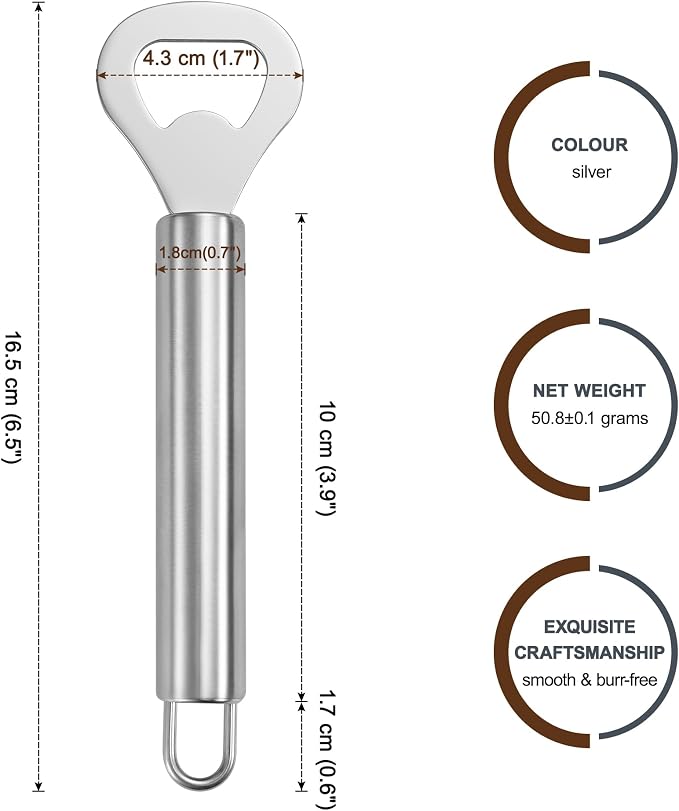 Silver 2-Pack Stainless Steel Lever Bottle Opener – Quick & Easy Bottle Opening, Suitable for Beer, Beverages, Salad Dressings, Sauces, and Other Metal-Capped Bottle