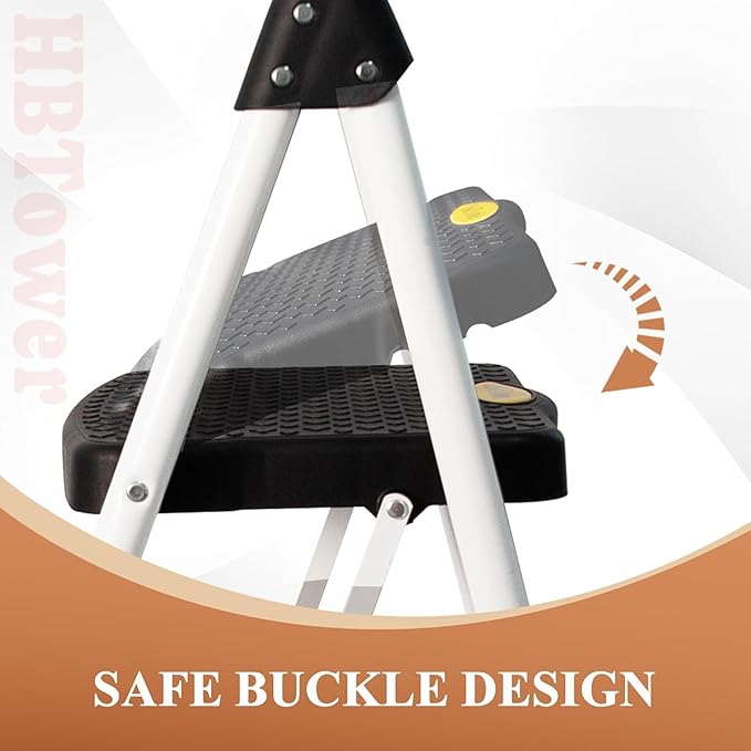 HBTower Step Ladder, Folding Step Stool with Wide Anti-Slip Pedal, Sturdy Steel Ladder, Convenient Handrail, Lightweight, Portable Steel Step Stool