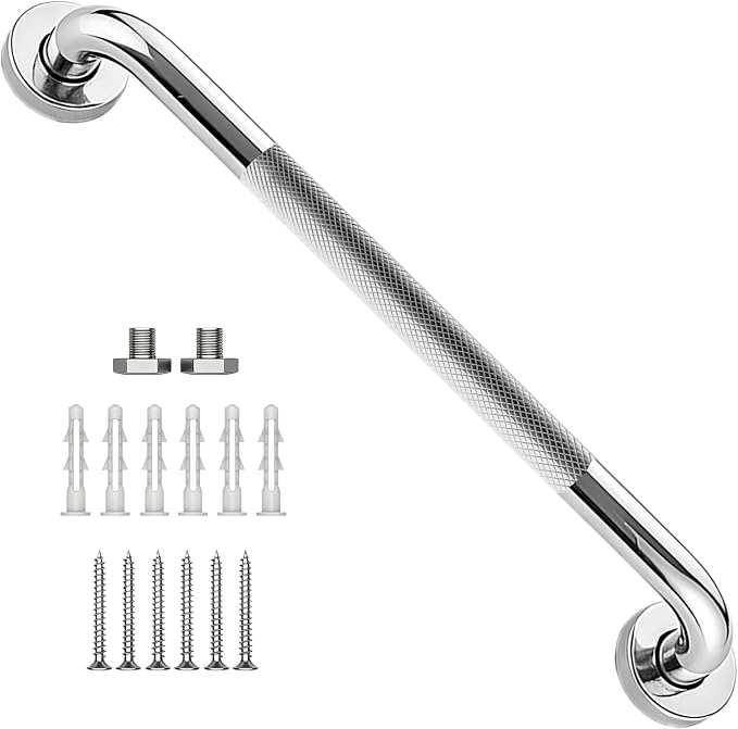 20 Inch Shower Grab Bar 1.25" Dia, Chrome Anti Slip Bathroom Grab Bar, 304 Stainless Steel Knurled Handicap Grab Bars, Safety Support Handrail, Assist Bath Shower Handle for Elderly Injury Senior