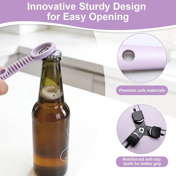 Multi-Functional 4-in-1 Jar Opener, Adjustable Stainless Steel Bottle Opener for Multi Size Jar Bottles with Ergonomic Non-Slip Handle Grip, Kitchen Helper for Seniors Weak Hands Arthritis