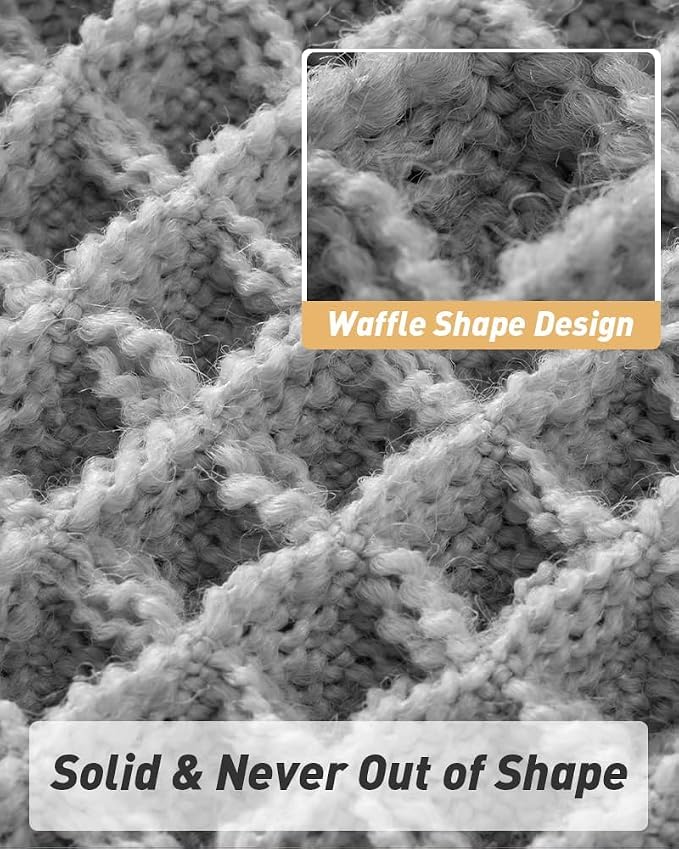 AMOAMI Upgraded Waffle Bath Mat, Super Absorbent Non Slip Bath Mats for Bathroom Floor, Washable Bathroom Rugs with Tassels, Rubber Backed Bathroom Mats, Ultra Soft, 20" x 32", Light Grey
