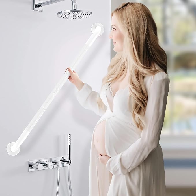 White Shower Grab Bar w/Anti-Slip Knurled Grip 36 Inch, Zepolu Stainless Steel Bathroom Handicap Grab Bars, Safety Bar Balanced Handrail, Handicap Injury Elderly Senior Assist Support Shower Handle