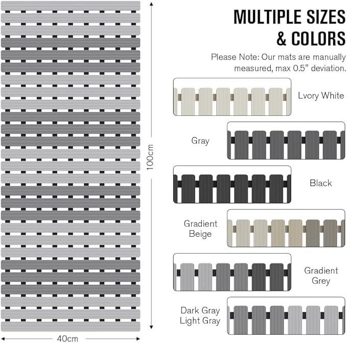 MBOSS Shower Mat Non Slip Bathtub Mats for Bathroom Shower Floor Mat Bath Mats for Shower Tub Anti Slip Shower Mat with Drain Hole and Large Suction Cups (Dark Gray Light Gray, 37.5 X 15.7 Inch)
