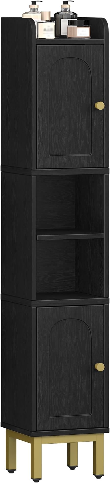 Hzuaneri Slim Bathroom Storage Cabinet, Narrow Bathroom Organizers and Storage with 4 Adjustable Feet, Laundry Room Organization for Small Space, Kitchen, Living Room, 2 Doors Black BC22404G