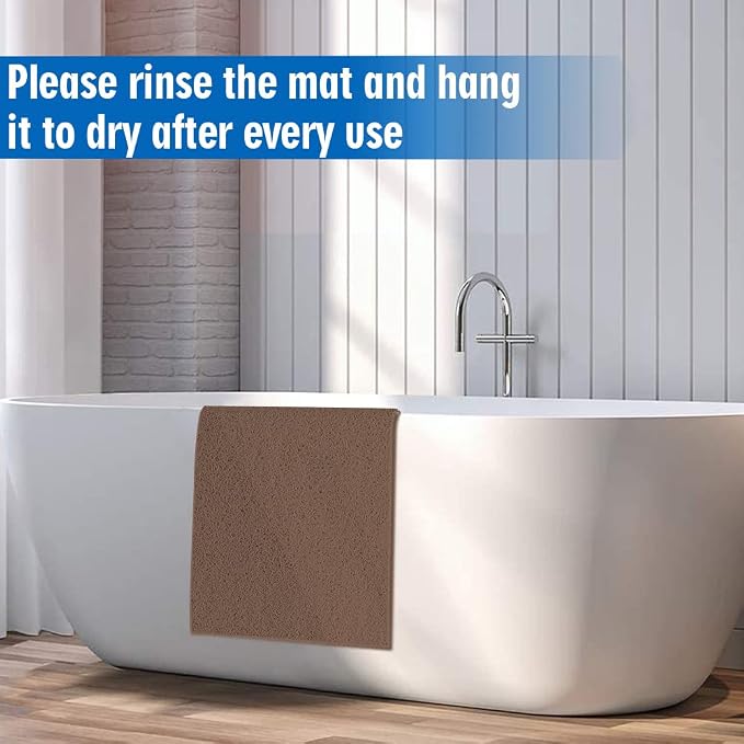godehone Shower Mats Non Slip Without Suction Cups, PVC Loofah Bathroom Mats, Loofah Mats for Shower and Bathroom, Quick Drying, 15.7× 36 Inch, Brown