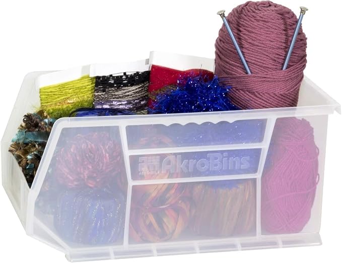 Akro-Mils 30240 AkroBins Plastic Storage Bins, Space-Saving Stackable Bins for Garage, Pantry, Craft Organization, 15 x 8 x 7 inches, Clear, 12-Pack
