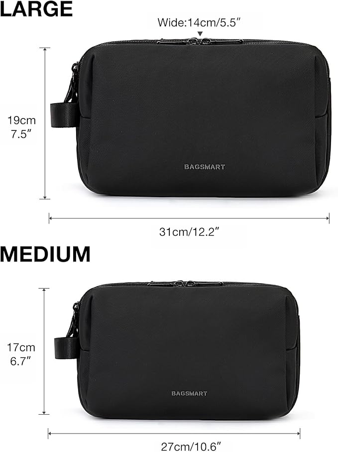 BAGSMART Toiletry Bag for Men, Travel Toiletry Organizer Dopp Kit Water-resistant Shaving Bag for Toiletries Accessories, Door Room Essentials, Black-medium