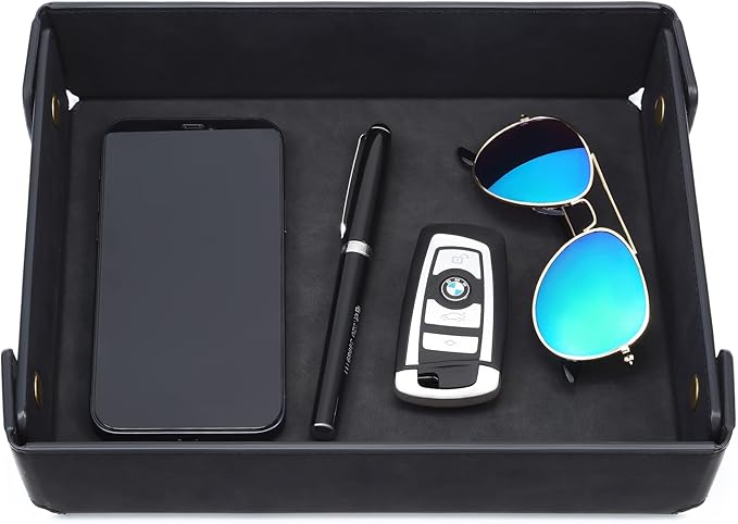 CASIRENA Faux Leather Valet Tray Organizer for Men - Catch-All Tray for Entryway Table Key, Wallet, Watch, Coin Change, Phone, Dresser EDC Dump Jewelry, Bedside Nightstand Desk-top