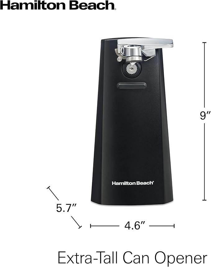 Hamilton Beach Extra-Tall Electric Automatic Can Opener with Easy-Clean Detachable Cutting Lever, Cord Storage, Knife Sharpener, Black (76702)