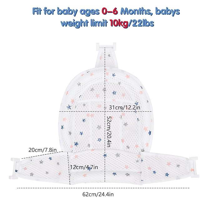 Colorlife Baby Bath Seat Support Net Infant Bathing Seat Support Mat, Adjustable Comfortable Non-Slip Three-Pointed Baby Shower Net Bathtub Sit Up Mesh for Newborn 0-12 Months-White(No Bathtub)