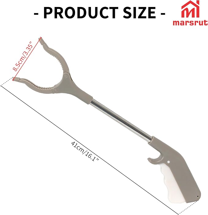 2pcs Short Grabber Reacher Tool for Seniors, 16 Inch Small Mini Extra Strong Tongs for Handicap Elderly Childrens Adult, Trash Litter Reaching Picker Stick, Heavy Duty Extension Helping Hands, Grey