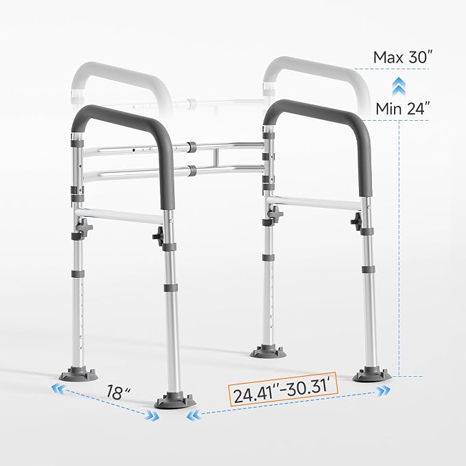 Loyoda Toilet Safety Rails,Height-Adjustable Toilet Frame Width-Adjustable Toilet Handles Foldable Toilet Rail Provides Support for Seniors ， Pregnant ，Disabled （Gray）