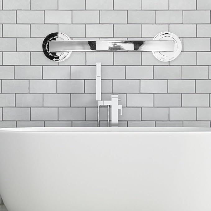 12 Inch Suction Cup Shower Handle Grab Bars for Bathtubs Showers Bathroom Safety Armrest for Seniors Children Elderly No Drilling Required Silver