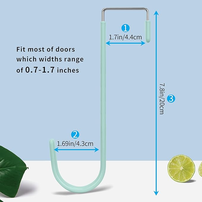 FYY Over the Door Hooks, 4 Pack Upgraded Long Door Hangers Hooks with Rubber Prevent Scratches Heavy Duty Organizer Hooks for Hanging Clothes, Towels, Hats, Coats, Bags LightGreen