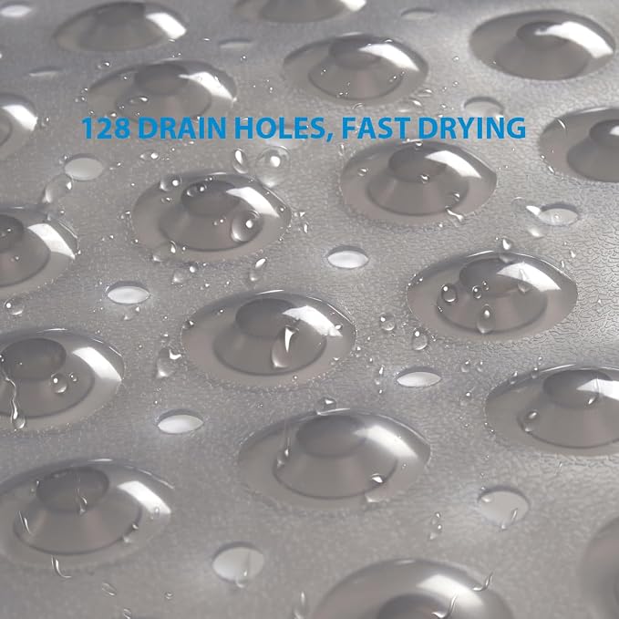 AmazerBath Bath Tub Mat, Medium Size 27.6 x 15 Inches Non-Slip Shower Mats with Suction Cups and Drain Holes, Bathtub Mats Bathroom Mats Machine Washable (Clear Gray)