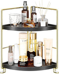 2-Tier Bathroom Corner Counter Organizer, Makeup Storage Shelf Vanity Tray, Bathroom Sink Countertop Organizer, Black