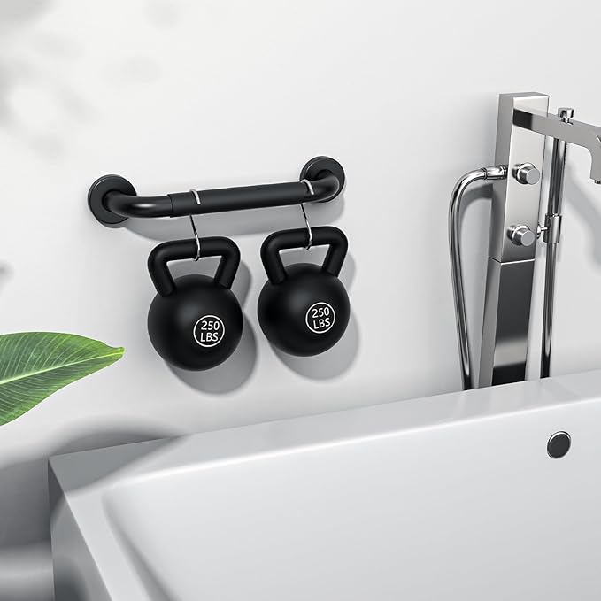Anti-Slip Grab Bars 12 Inch w/Silicone Grip, iMomwee Stainless Steel Wall Mounted Bathroom Grab Bar Handle, Matte Black Safety Shower Handrail for Senior, Handicap Balanced Support Bars