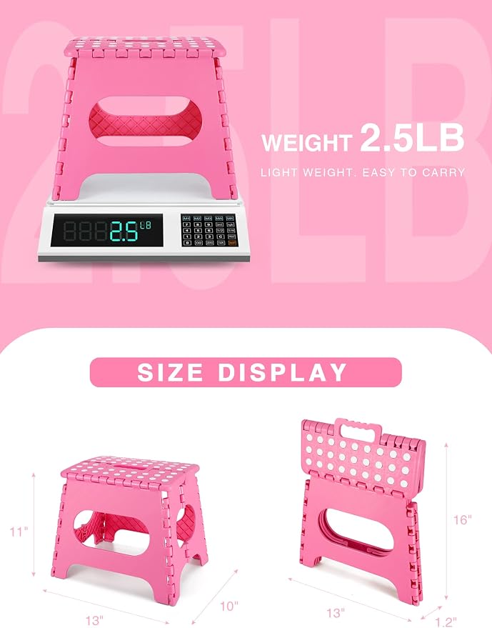 Dyforce Folding Step Stool, 11 Inch Kids Step Stool, Foldable Step Stools for Adults, Compact Foot Stools, Light-Weight Toddler Step Stools for Kitchen, Bathroom, Holds Up to 300 lbs (Pink)