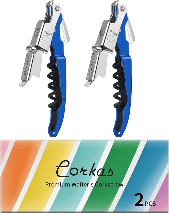 CORKAS Wine Key - 2Pack Handcrafted Professional Waiters Corkscrew, Compact Heavy Duty Wine Opener with Double Hinged, Foil Cutter and Bottle Opener, Birthday Gifts for Severs, Sommelier, Bartenders