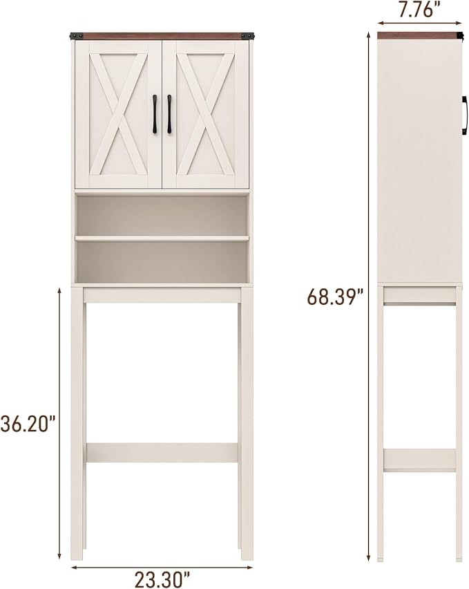 Vabches Over The Toilet Storage Cabinet, Bathroom Organizer with 2 Barn Doors, Farmhouse Space-Saving Toilet Rack with Adjustable Shelf,for Bathroom, Toilet, Laundry Room