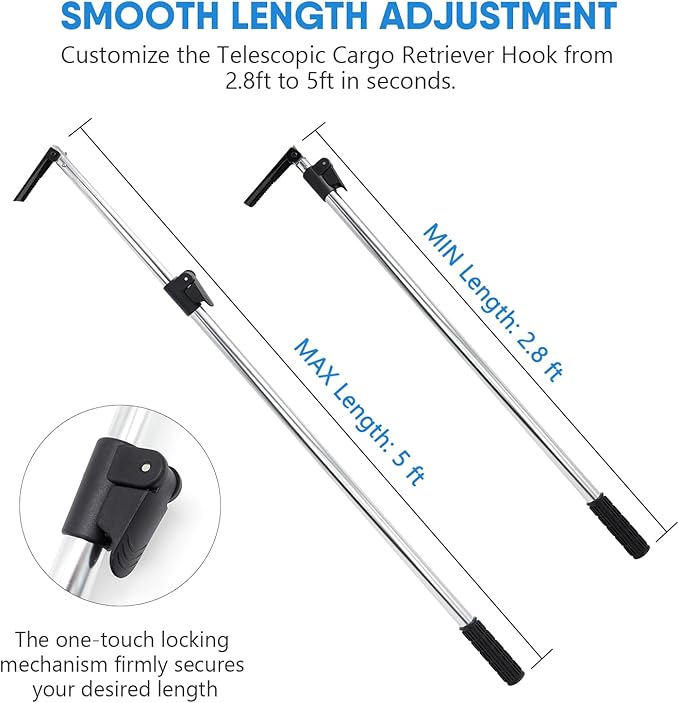 HUAALIUCHE Telescopic 5FT Pickup Truck Cargo Retriever Hook, Multi-Use Extendable Retriever Tool, Long Reach Cargo Grabber for Truck Bed Accessories