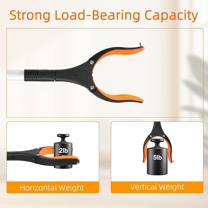 Grabber Reacher Tool, 2 Pack 32" Foldable Lightweight Trash Claw Grabbers for Elderly, 360° Rotating Head Wide Jaw Reaching Tool for Trash, Pick Up Stick (Orange)
