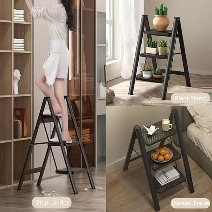 3 Step Ladder,Folding Step Stool with Wide Anti-Slip Pedal,330lbs Load Capacity,Lightweight and Portable for Kitchen Space Saving