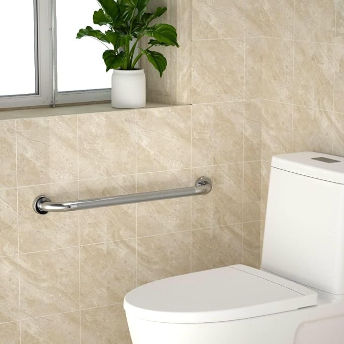 Anti Slip Shower Grab Bar 24 Inch, YuanDe Chrome Stainless Steel Bath Grab Bar, Knurled Bathroom Safety Rail, Shower Handrail Support, Handicap Elderly Balance Assist Handles