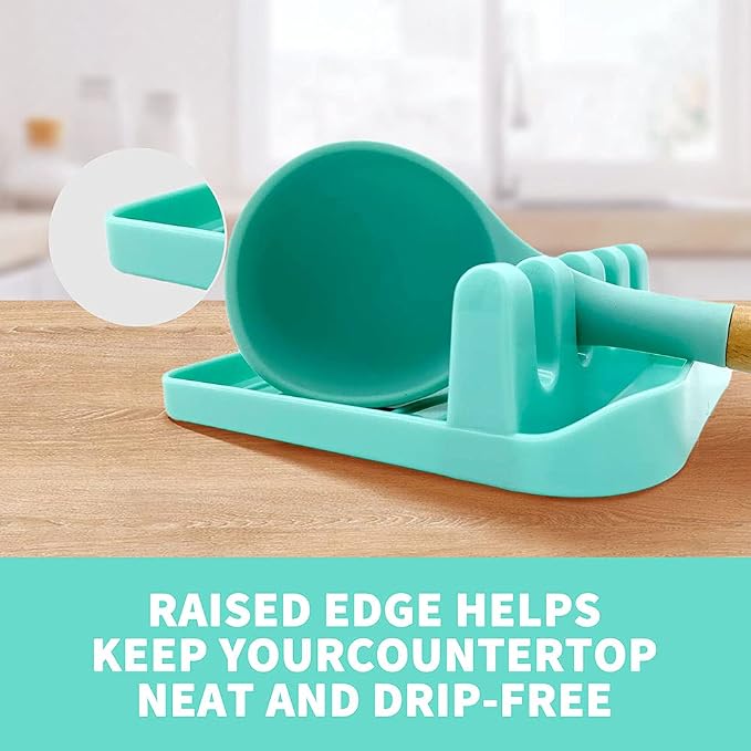 2 Pack Multiple Utensil Spoon Rest with Drip Pad Non-Slip Heat Resistant Kitchen and Grill Spoon Holder for Spatula, Ladle, Tongs, Kitchen Gadgets, and Cooking Accessories (Lake Green)