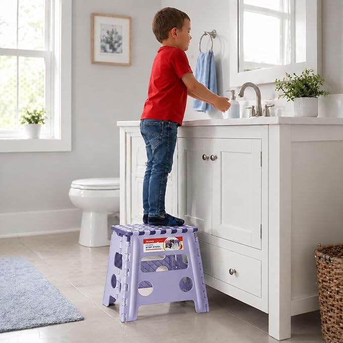 ACSTEP 13 Inch Folding Step Stool,Foldable Step Stools for Kids and Adults 300 LB Capacity, 300 LB Capacit Suitable for Kitchen Fishing (Purple)