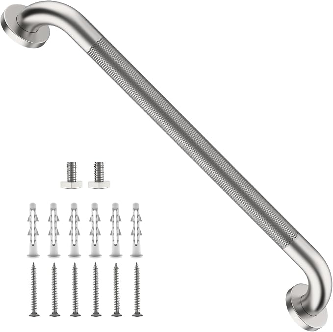 24 Inch Shower Grab Bar, ZUEXT Stainless Steel Bathroom Safety Handle w/Knurled Non-Slip Grip, Heavy Duty Wall Mounted Bathtub Toilet Support Rail for Elderly Seniors Disabled (Nickel, 1.25" Diameter)
