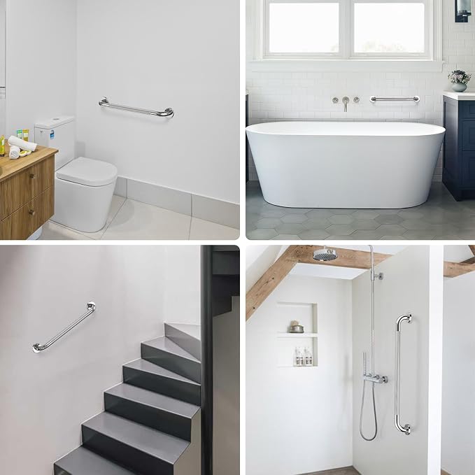 3 Pack Shower Grab Bar for Bathroom, Munzong 16", 24", 32" Chrome Commercial Grab Bars Bundle, 1.25" Diameter Anti Slip Handicap Balance Bar,Stainless Steel Safety Hand Rail for Senior Bath Handle