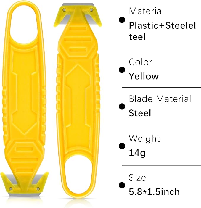Therwen Safety Box Cutter Knife of Stainless Steel Concealed Blade Package Opener with Tape Splitter for Carton Cardboard Wrap Letter Work Bag Straps Film Utility Tool(Yellow,30 Pcs)