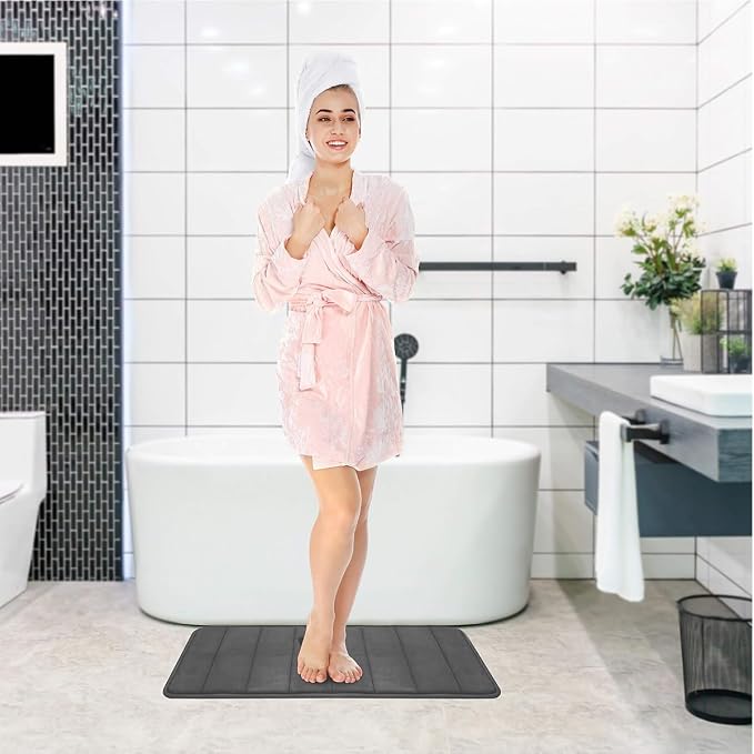 RUN HELIX Bathroom Rugs Set 2 Piece Memory Foam Bath Non-Slip Bath Mat,Washable Room Mats,Absorbent Shaggy Rugs Super Soft Kitchen Mats, Batroom Carpets for Bathroom,Tub,Shower Home Decor（Grey）