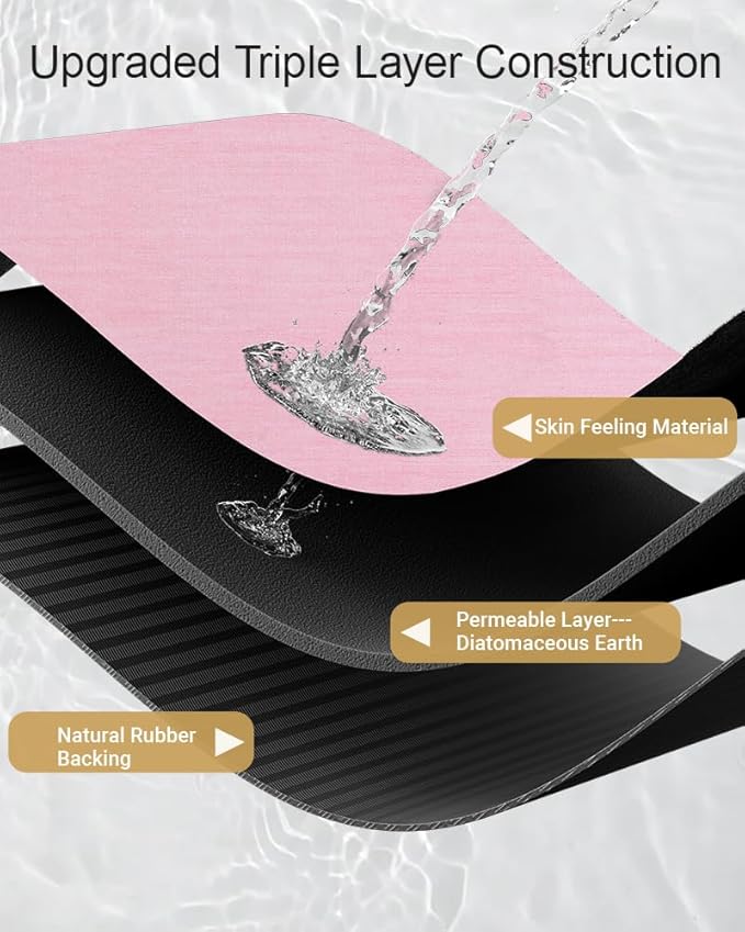Mecko Bath Mat Rug, Ultra Thin Bathroom Rug -Rubber Non-Slip Quick Dry Absorbent Bath Mat Fit Under Door, Faux Suede Surface Bathroom Floor Mats for Bath, Shower, or Sink (Pink,16"x24")