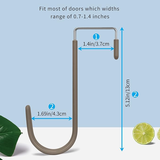 FYY Over the Door Hooks, 4 Pack Door Hangers Hooks with Rubber Prevent Scratches Heavy Duty Organizer Hooks for Living Room, Bathroom, Bedroom Hanging Clothes, Towels, Hats, Coats, Bags Brown
