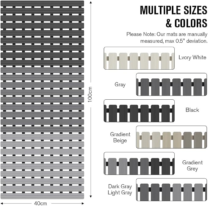 MBOSS Bath Tub Shower Mat Non Slip Bathtub Mats for Bathroom Shower Floor Mat Bath Mats for Shower Tub Anti Slip Shower Mat with Drain Hole and Large Suction Cups (Gradient Grey, 37.5 X 15.7 Inch)