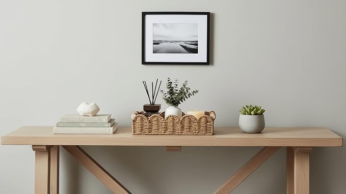 CubesLand Toilet Paper Storage Basket Organizer, Small Wicker Toilet Tank Top Decorative Baskets for Countertop, Handwoven Scalloped Basket w/handle for Home Decor, Living Room, Bedroom, Neutral