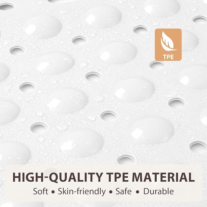 ZOESOE Square Shower Mat Non Slip: 27 x 27 Inches Large Shower Mats for Inside Shower, Soft TPE Shower Floor Mat with Suction Cups and Drain Holes, Machine Washable