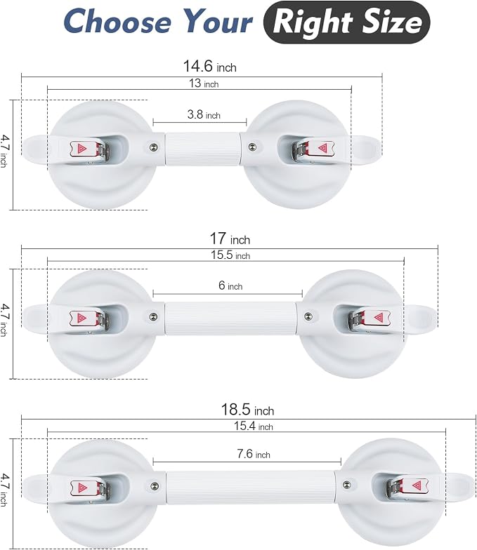 Grab Bars for Bathtubs and Showers, 18.5-inch Upgraded Safety Suction Grab Bars for Shower, Tools-Free Installation for Bathroom Wall, Shower Handles for Elderly with Enlarged Suction Cup - White