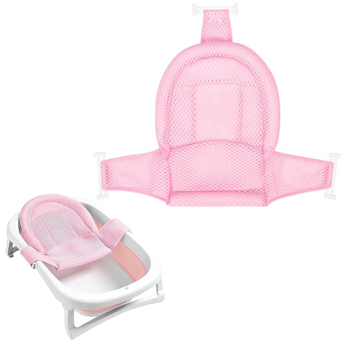 Colorlife Baby Bath Seat Support Net Infant Bathing Seat Support Mat, Adjustable Comfortable Non-Slip Three-Pointed Baby Shower Net Bathtub Sit Up Net for Newborn 0-12 Months-Pink(No Bathtub)