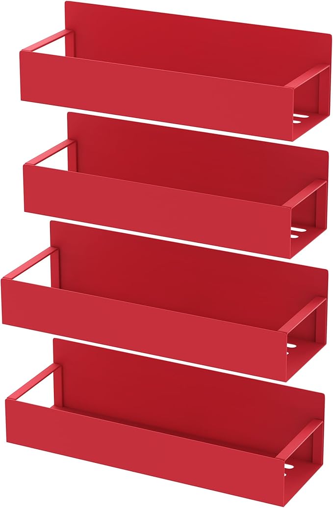 HuggieGems 4 Pack Magnetic Spice Storage Rack Organizer for Refrigerator and Oven, Red Fridge Organizers and Storage