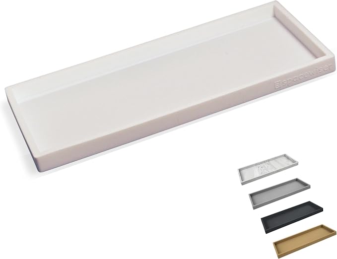 Spacewiser Countertop and Vanity Tray - 11.7" Silicone Bathroom Counter Tray, Dish Soap Trays for Kitchen Counter, Bathroom Counter Organizer Accessories Caddy, Shower Trays Makeup Mat Oil, White