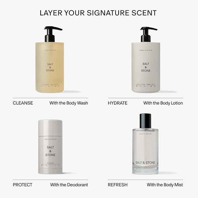 Salt & Stone Body Wash with Antioxidants for Deep Moisture | For Women & Men, Sulfate, Paraben, & Dye Free, Leaving Skin Soft and Hydrated | Santal & Vetiver Refill 32 fl oz