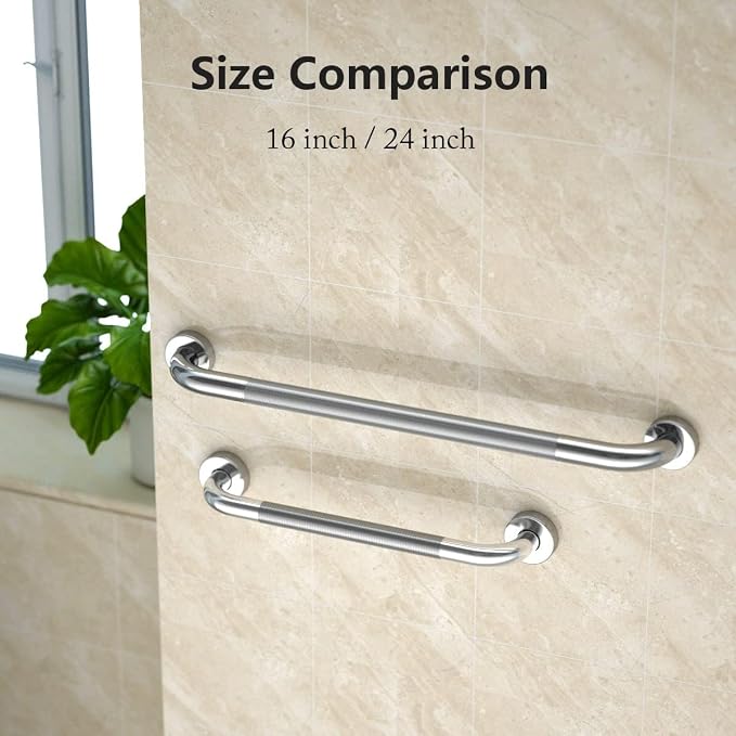 Anti Slip Shower Grab Bar 24 Inch, YuanDe Chrome Stainless Steel Bath Grab Bar, Knurled Bathroom Safety Rail, Shower Handrail Support, Handicap Elderly Balance Assist Handles