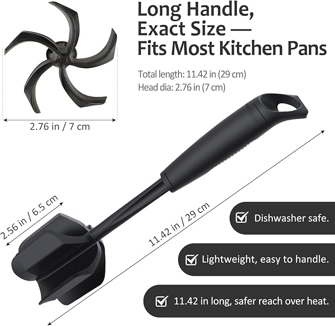 Ourokhome Meat Chopper and Potato Masher, Heat Resistant Nylon Ground Beef Smasher for Hamburger, 5 Curved Blades Nonstick Mixer & Stirrer, Practical Kitchen Gadgets, Black