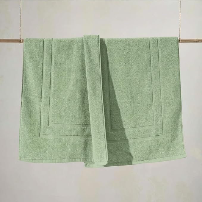Feather & Stitch 2 Piece Towel Like Bath Mats (30x21 Inch) 100% Cotton Terry Bath Mats, Bathroom Shower Floor Mats [NOT A Bathroom Rug], Soft Absorbent Washable Mats - Pastel Green