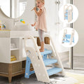 Onasti Foldable Toddler Step Stool for Bathroom Sink, Adjustable 3 Step Stool for Kids Toilet Potty Training Stool with Handles, Child Kitchen Counter Stool Helper, Plastic Ladder for Toddlers Blue
