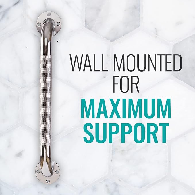 DMI Textured Grab Bars, Handicapped Grab Bars for Bathroom, Shower Rails, Grab Bar for Handicap and Elderly, Perfect for Bathroom Safety, Rust-Resistant Steel, 18", Silver, FSA & HSA Eligible