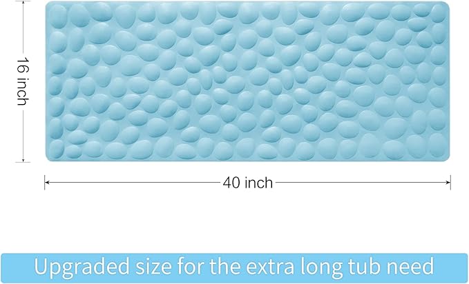 Non-Slip Bathtub Mat OTHWAY Soft Rubber Bathroom Bathmat with Strong Suction Cups (Lake Blue, 16x40 inch)